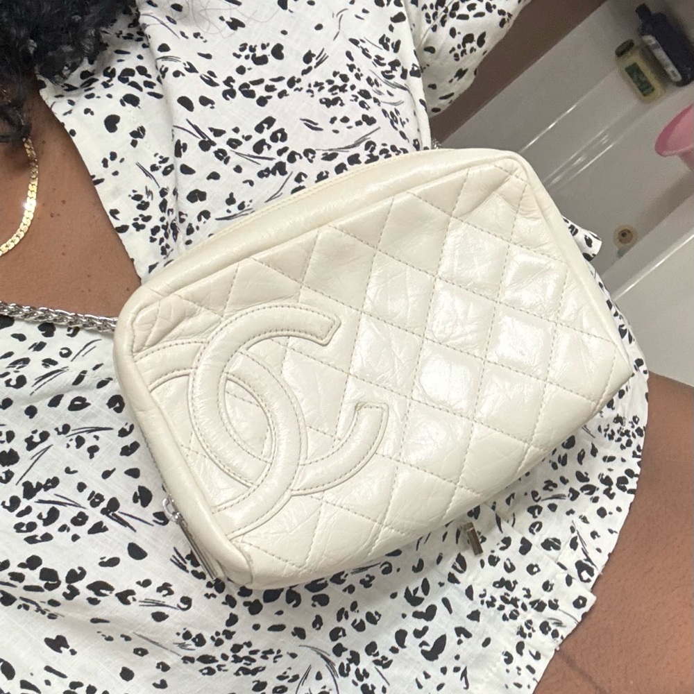 Chanel Cream Quilted Leather Cosmetic Bag